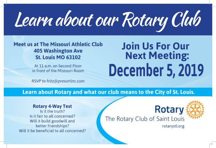 Learn About our Rotary Club meeting for prospective members at 11:00 am on 12-5-19