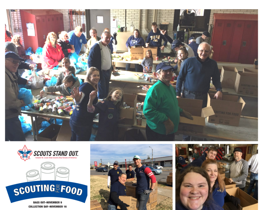 People of Action ~ St Louis Rotary Volunteers Sorting food from Scouting for Food Collection on 11-16-2019  22 Volunteers St Louis Rotary Club