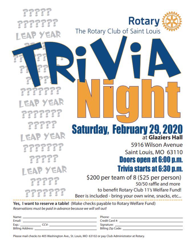 Trivia Night ~ February 29, 2020 - Join a network of leaders and make a difference with St Louis ...