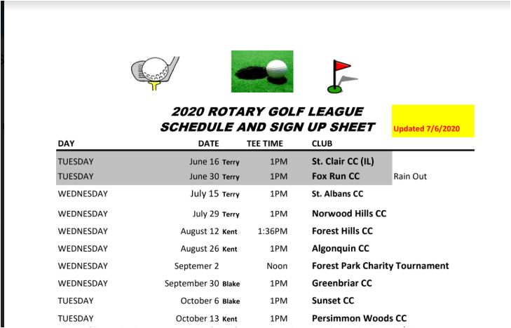 Revised golf schedule