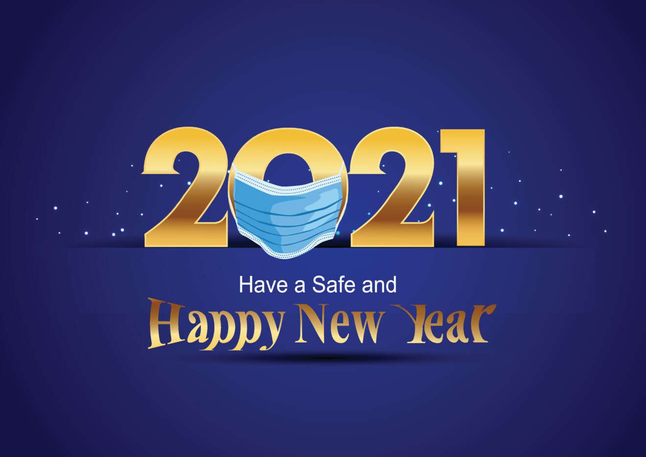 happy new year 2021 golden letter with blue background. covid-19, corona virus concept