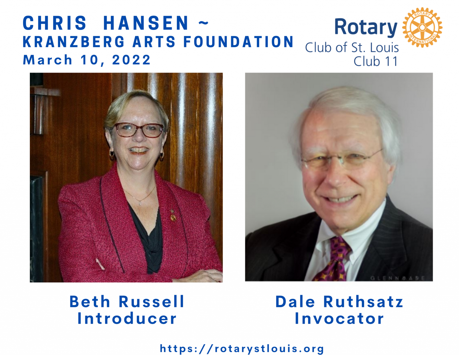 Beth Russell, Introducer & Dale Ruthsatz, Invocator for March 10, 2022 at St. Louis Rotary Club
