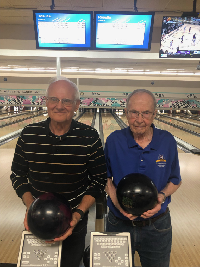 Pete Milne and Bob Barnes bowling 3-7-22- at Olivette Lanes