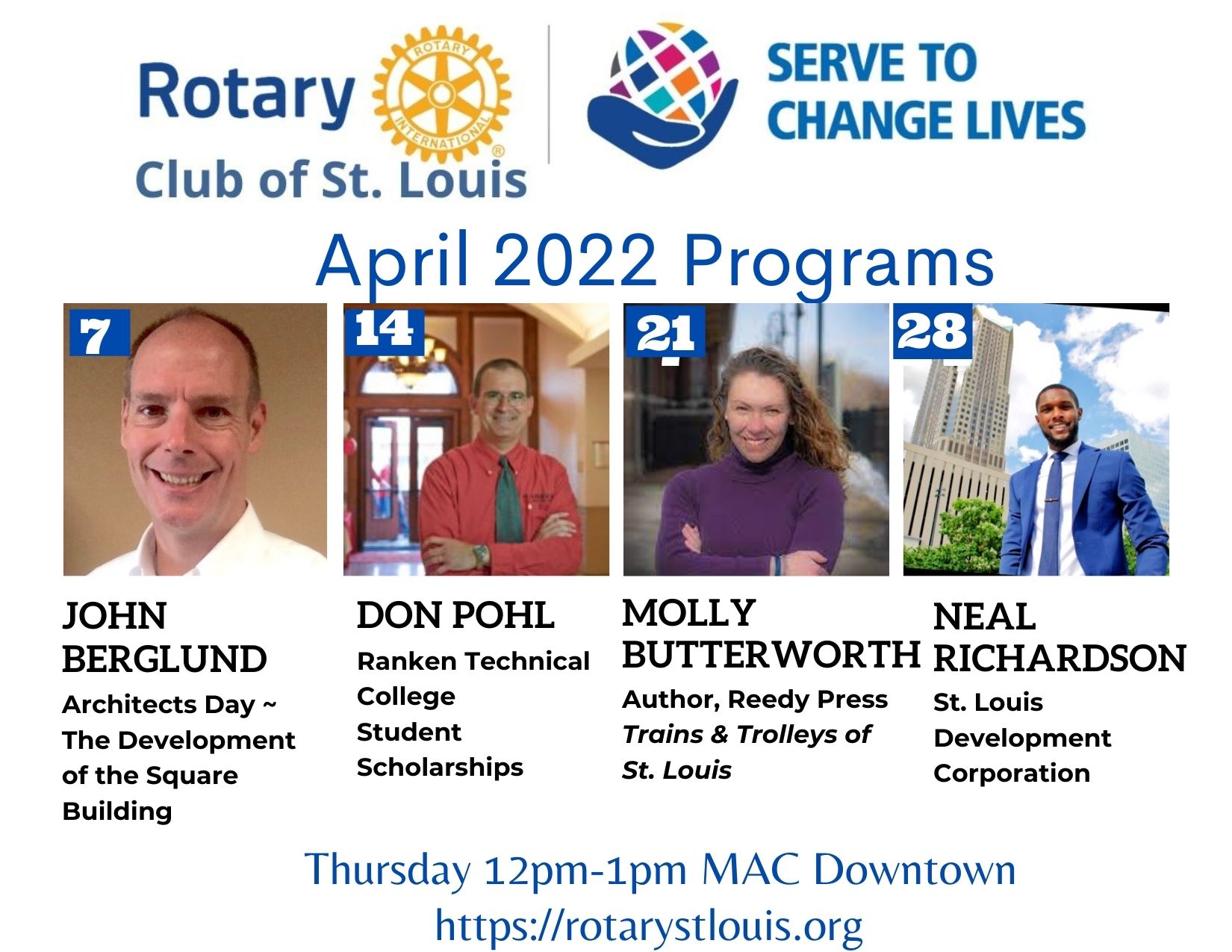 List of April 2022 Programs at St. Louis Rotary Club