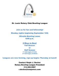 St. Louis Rotary Club Bowling Leagues Starts 9/12/22