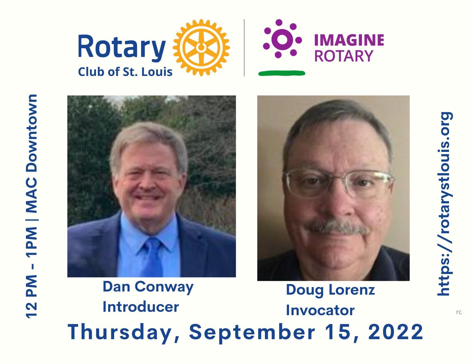 Dan Conway, Introducer & Doug Lorenz, Invocator 9-15-22 At St. Louis Rotary