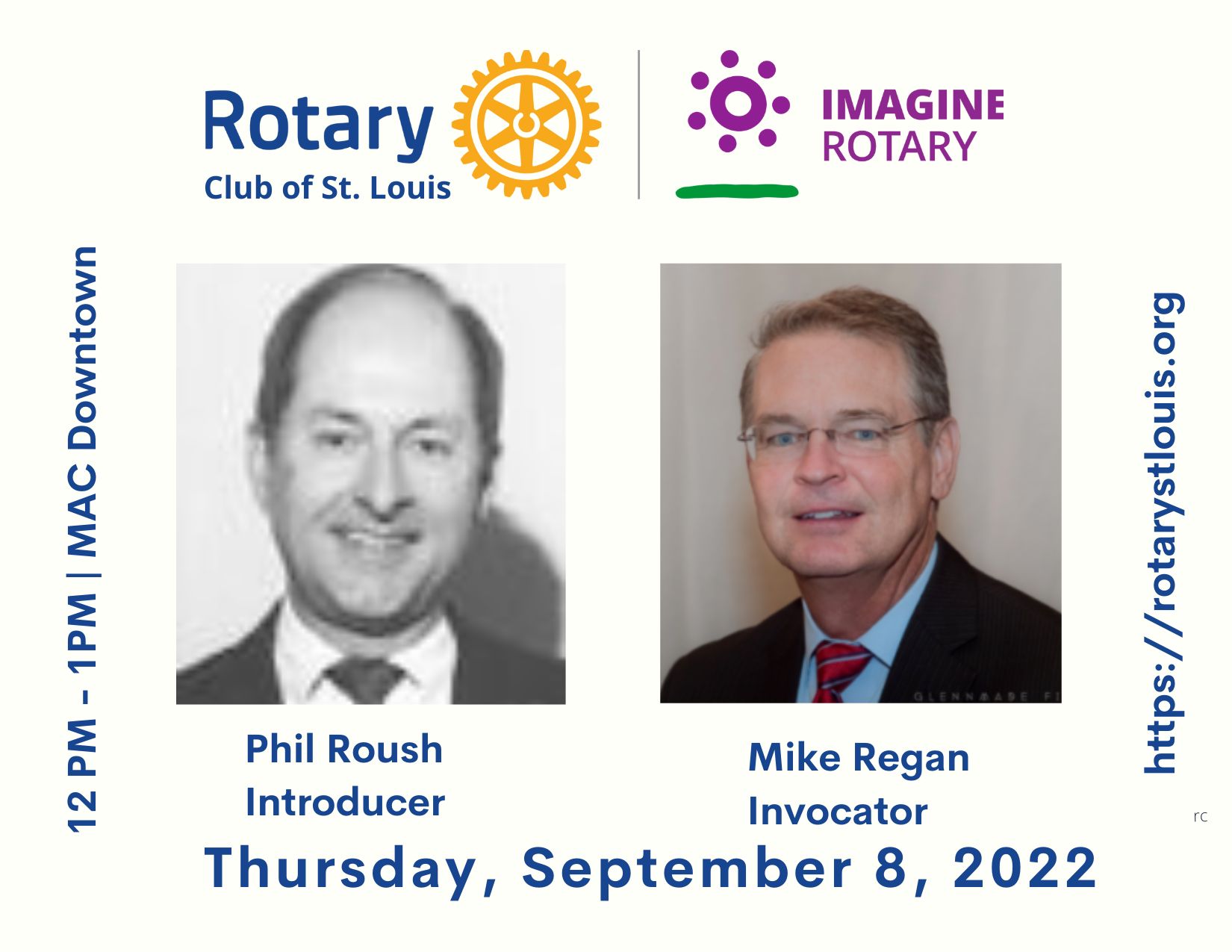 Phil Roush, Introducer & MIke Regan, Invocator 9-8-22 at St. Louis Rotary Club