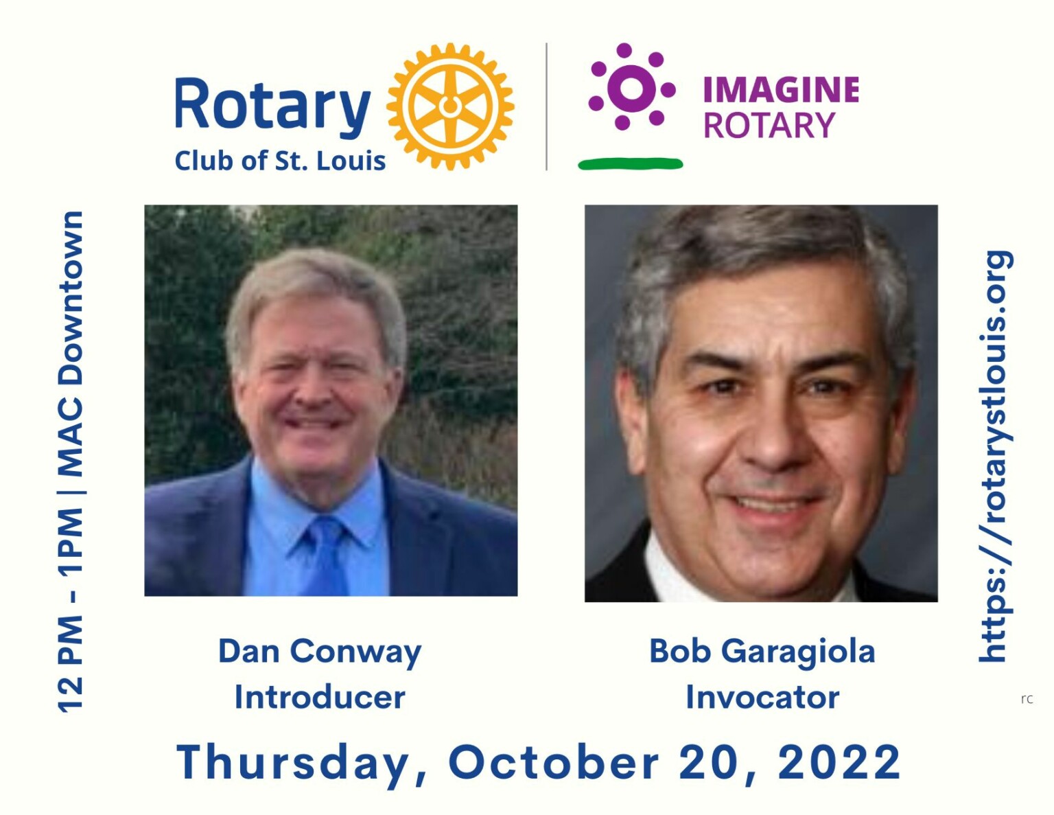 Dan Conway, Introducer & Bob Garagiola, Invocator 10-20-22 at St. Louis Rotary Club