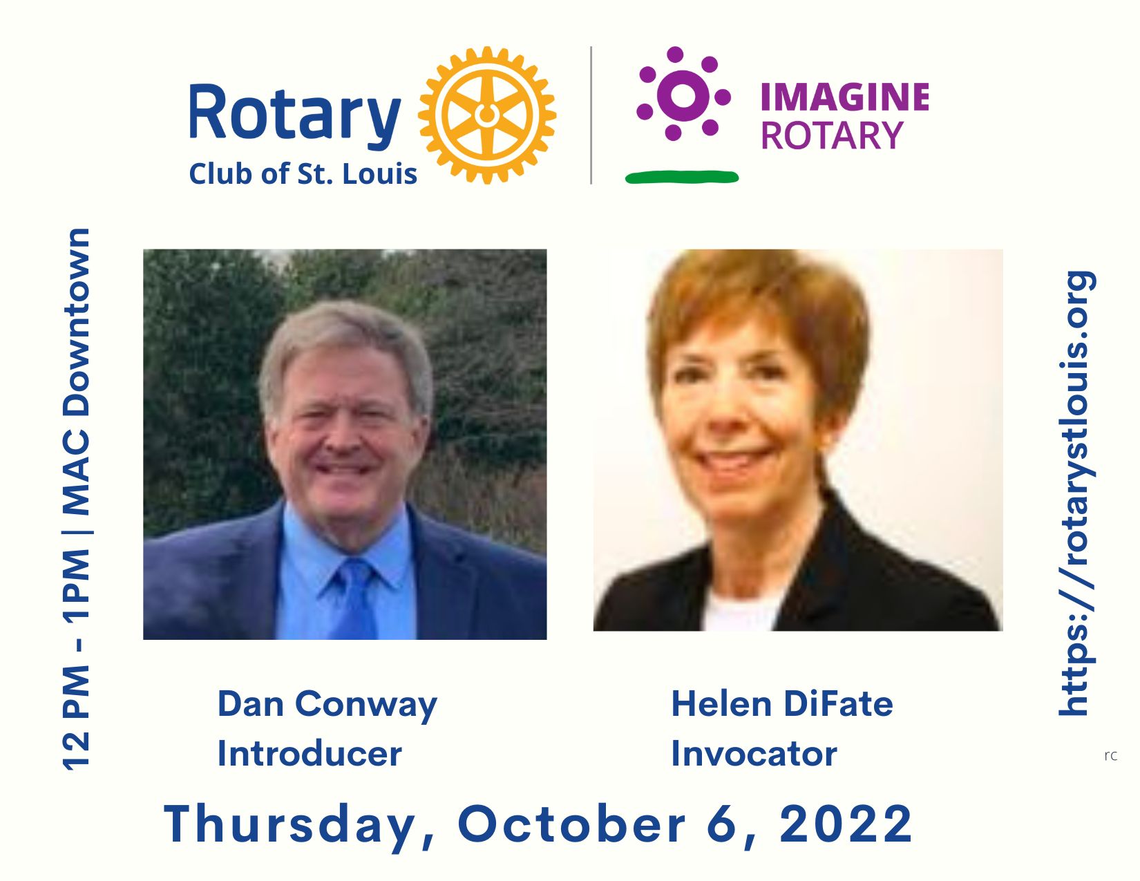 Dan Conway, Introducer & Helen DiFate, Invocator @ STL Rotary 10-6-22