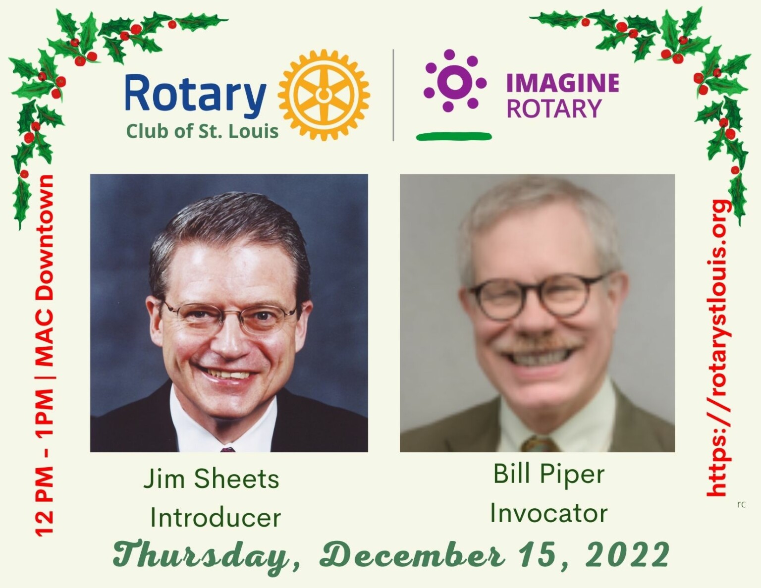 Jim Sheets, Introducer & Bill Piper, Invocator 12-15-22 @ St. Louis Rotary