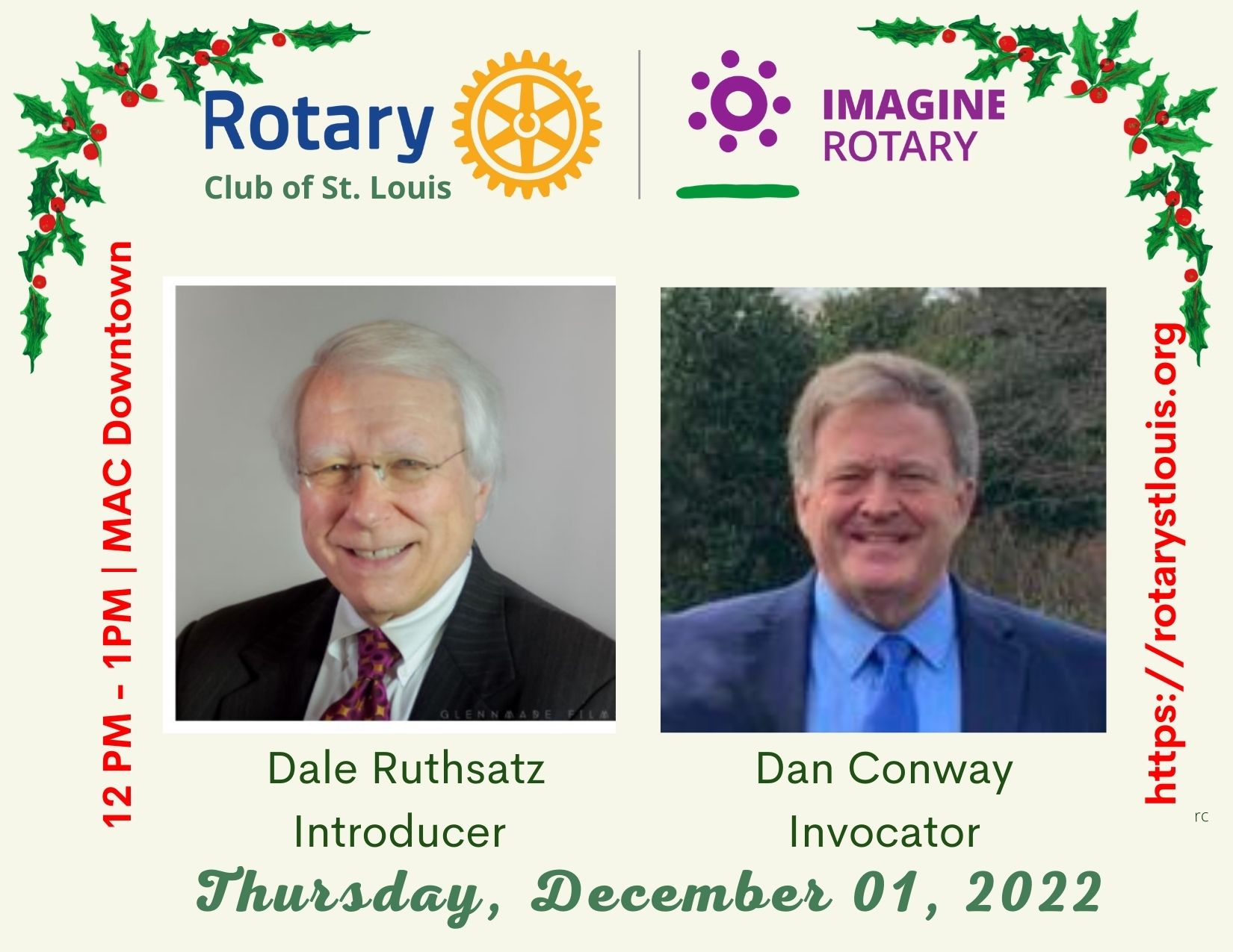 Dale Ruthsatz, Intorducer and Dan Conway, Invocator @ St Louis Rotary 12-1-22