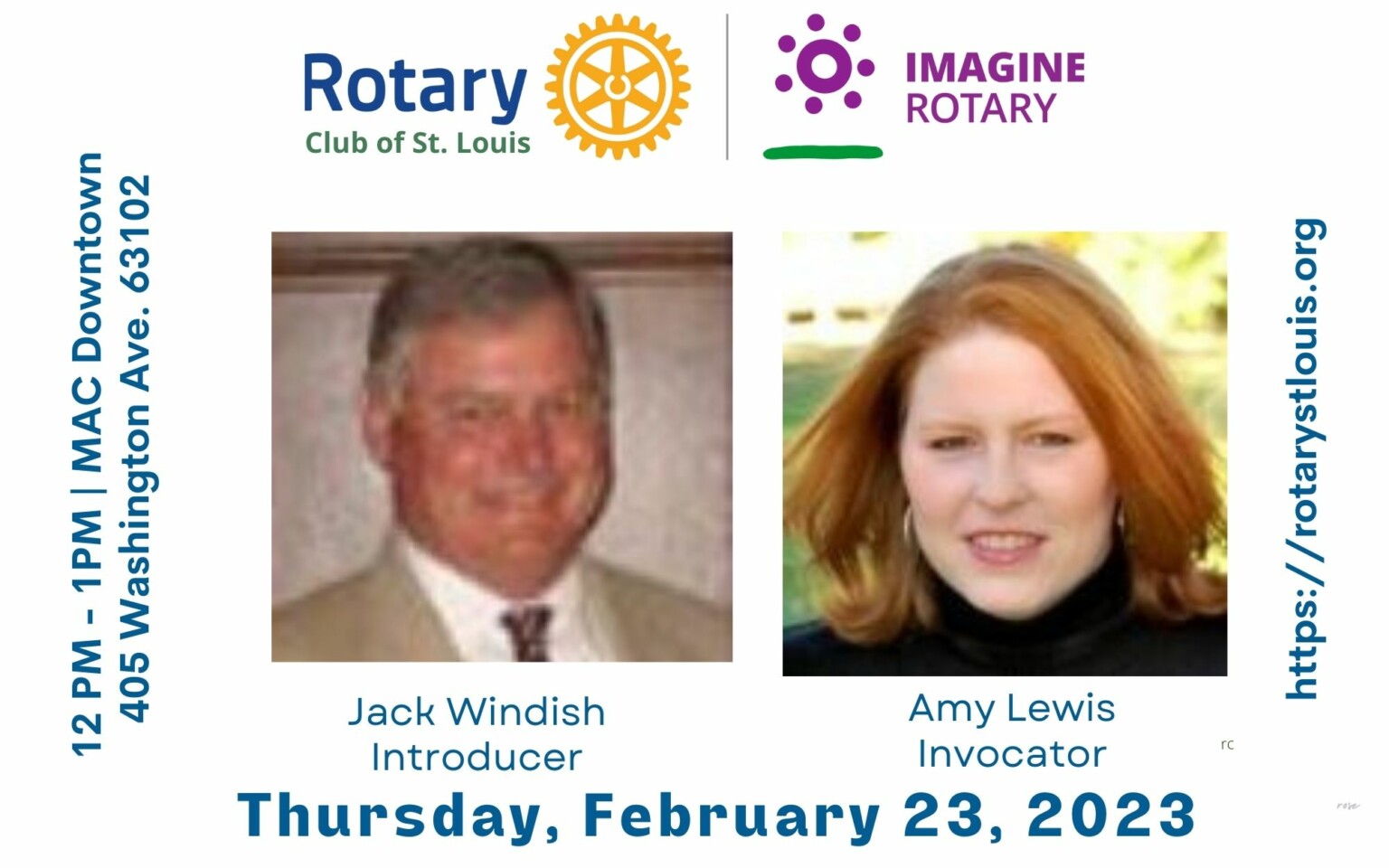 Jack Windish, Introducer and Amy Lewis, Invocator on 2-23-23 at St. Louis Rotary Club