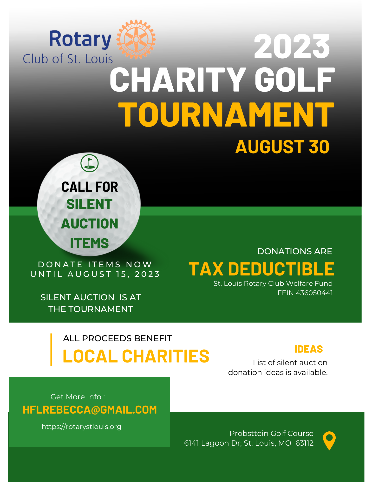 Call for donations for silent auction at Charity Tourney August 30, 2023