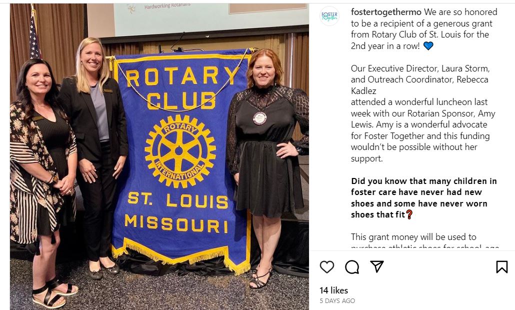 Foster Together thanks St. Louis Rotary Club for the 2023 Grant they received on June 1, 2023