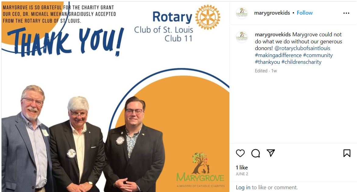 Marygrove Kids thanks St. Louis Rotary for the 2023 Grant received on June 1, 2023