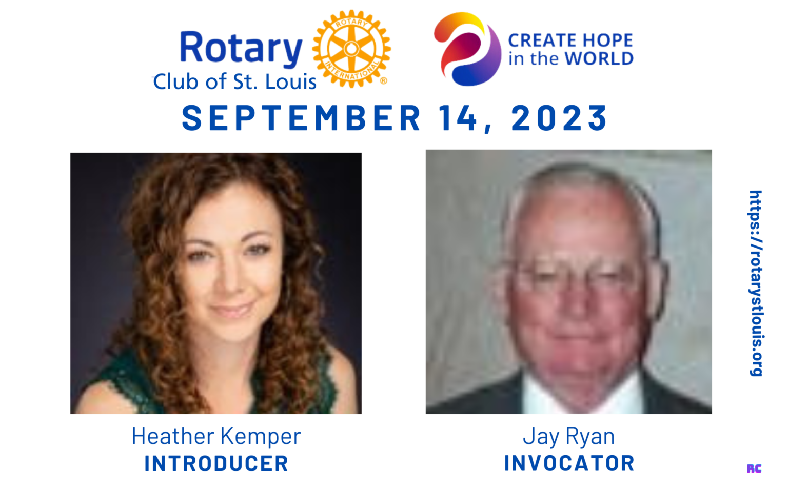 Heather Kemper, Introducer & Jay Ryan, Invocator at STL Rotary on 9-14-23