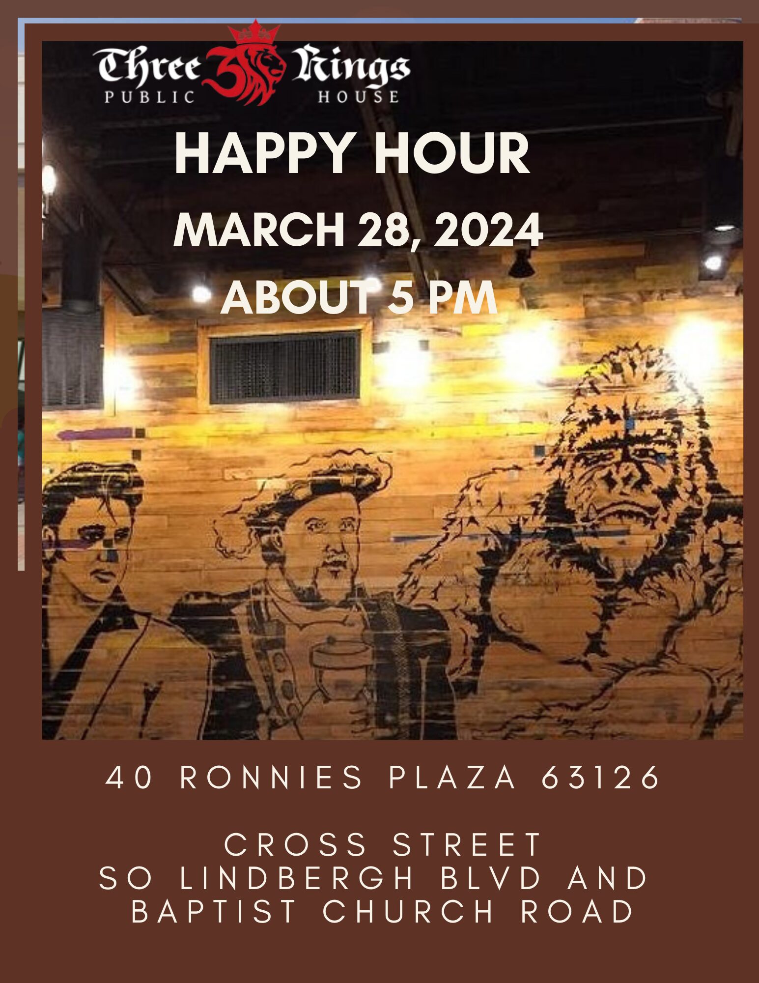 March 2028 Club Happy Hour at Three Kings Pub South County