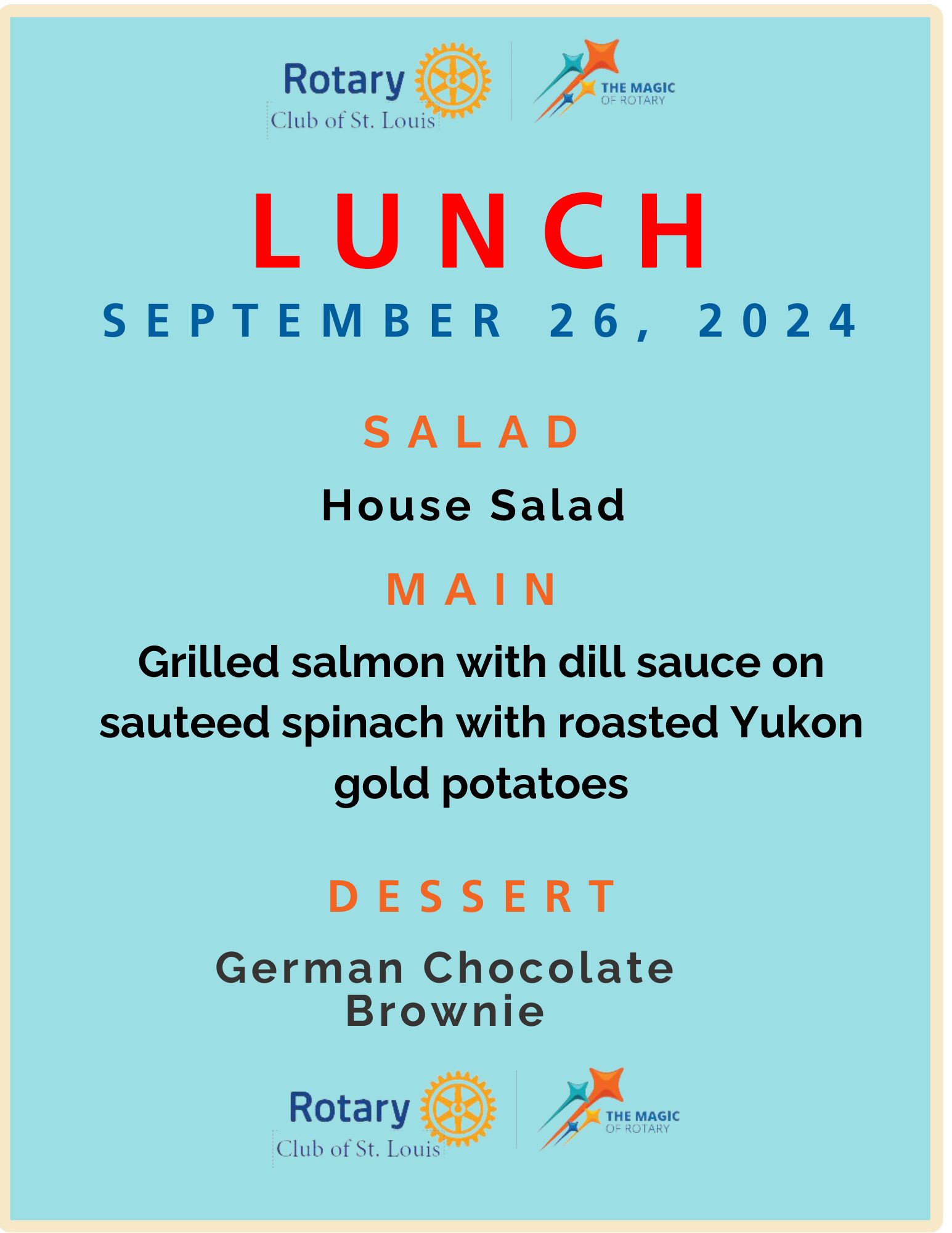 Lunch Menu 9-26-24 at St. Louis Rotary Club