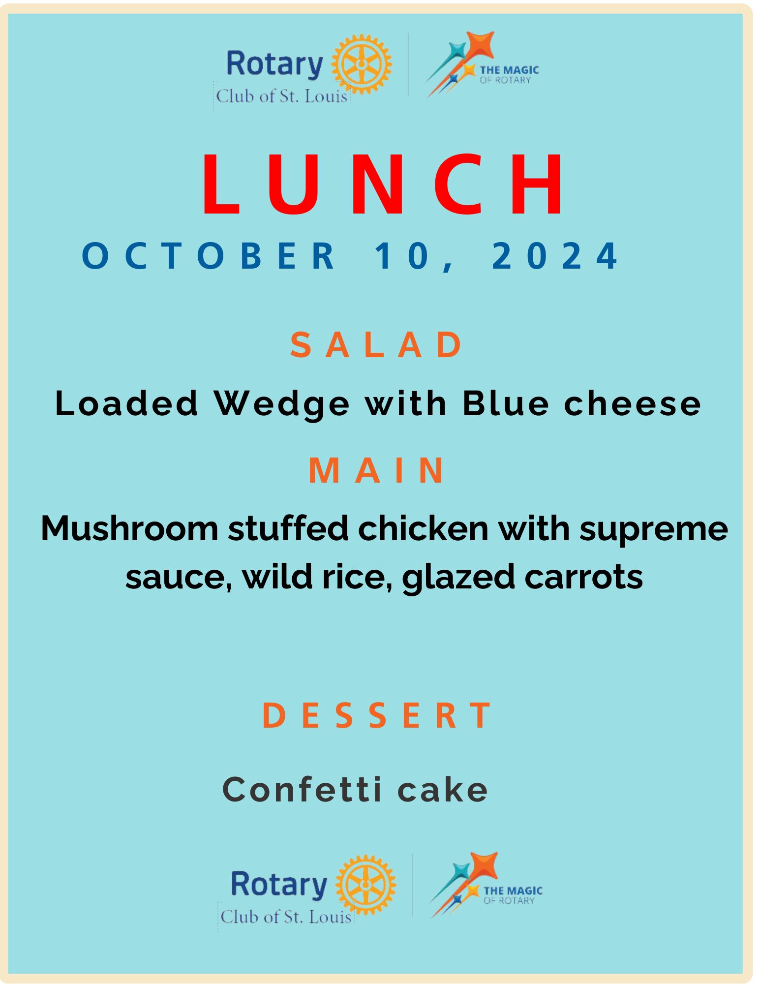 St. Louis Rotary Lunch Menu 10-10-24