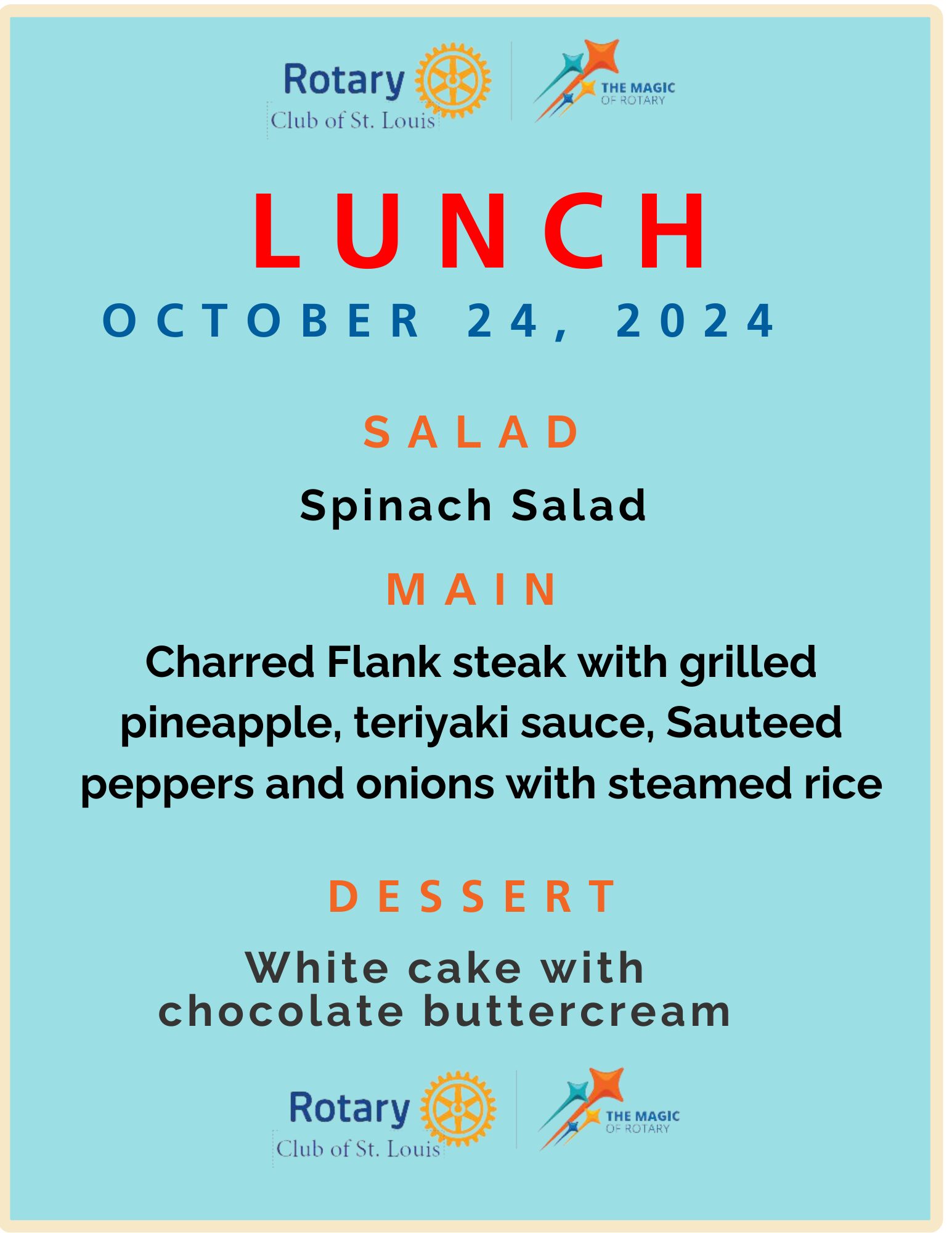 Lunch menu 10-24-24 St. Louis Rotary