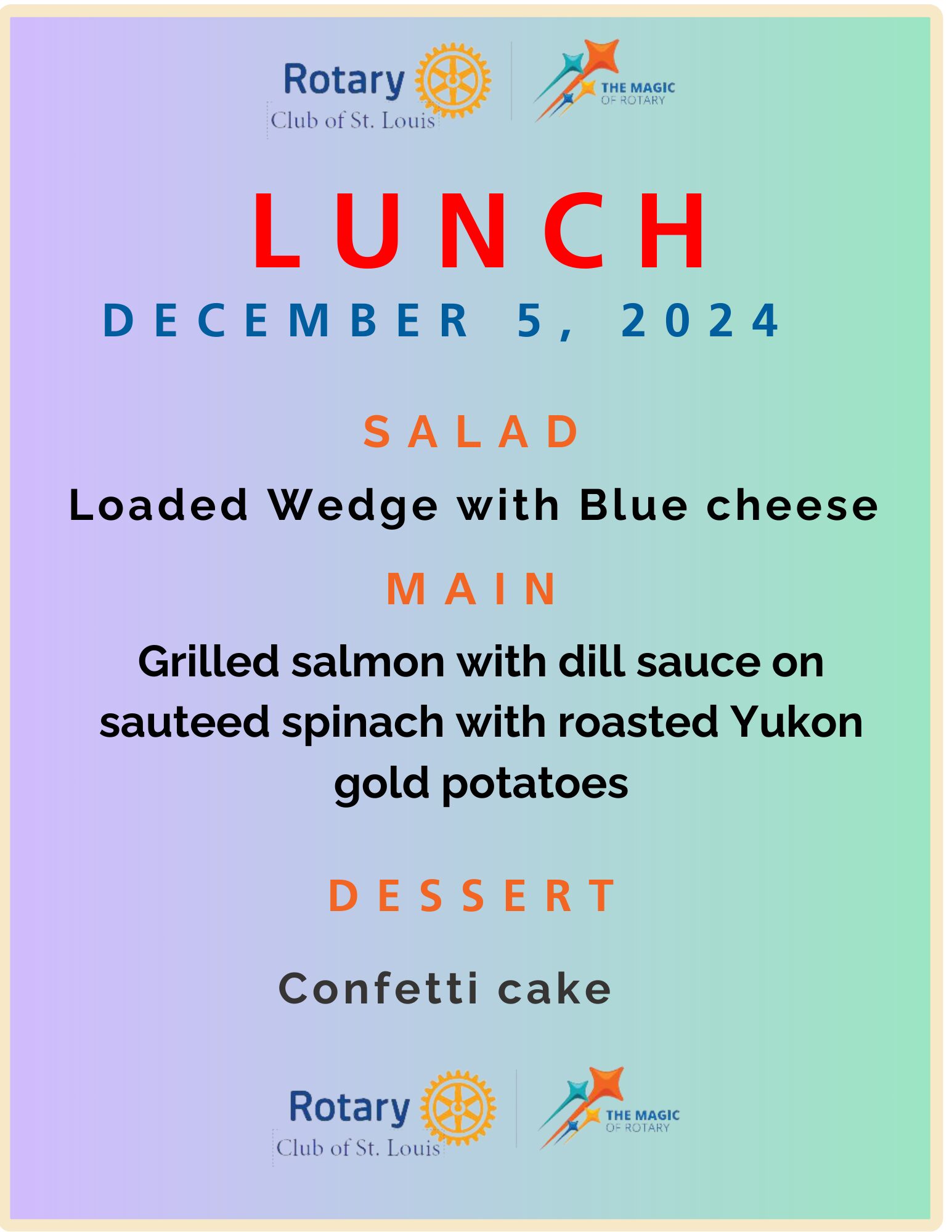 Lunch Menu 12-5-24 at St. Louis Rotary