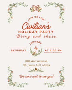 Civilians Holiday Party Saturday Jan 4, 2025